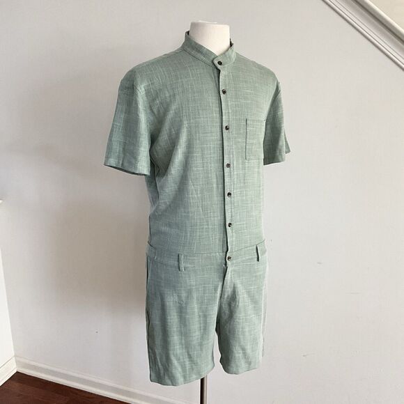 ROMPERJACK Romper Men Green Button Up Short Sleeve Preppy Stretch Cotton XL - Picture 10 of 10